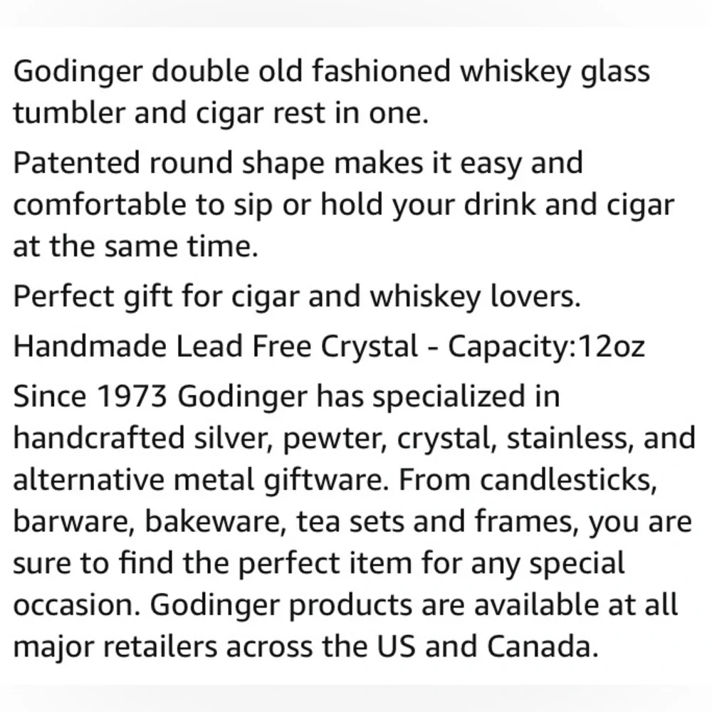 Cigar Whiskey Tumbler, 12 oz capacity, Godinger